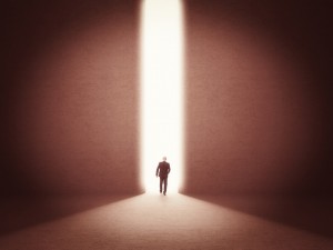 man walk toward the light